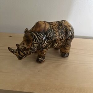 La Vie Glazed Safari Patchwork Rhino Figure Rhinoceros Figurine